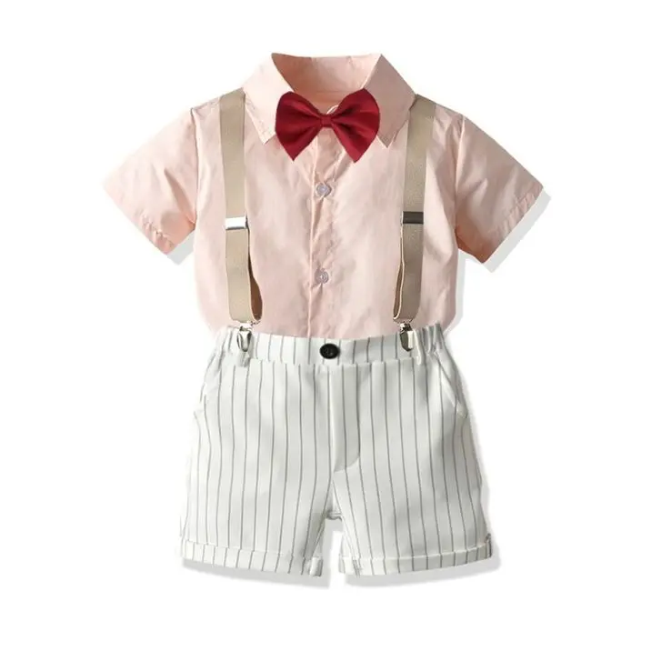 

Summer Toddler Fashion Boy Child Gentleman Formal Wear White Shirt Overalls Banquet Dress Suit Fashion Casual