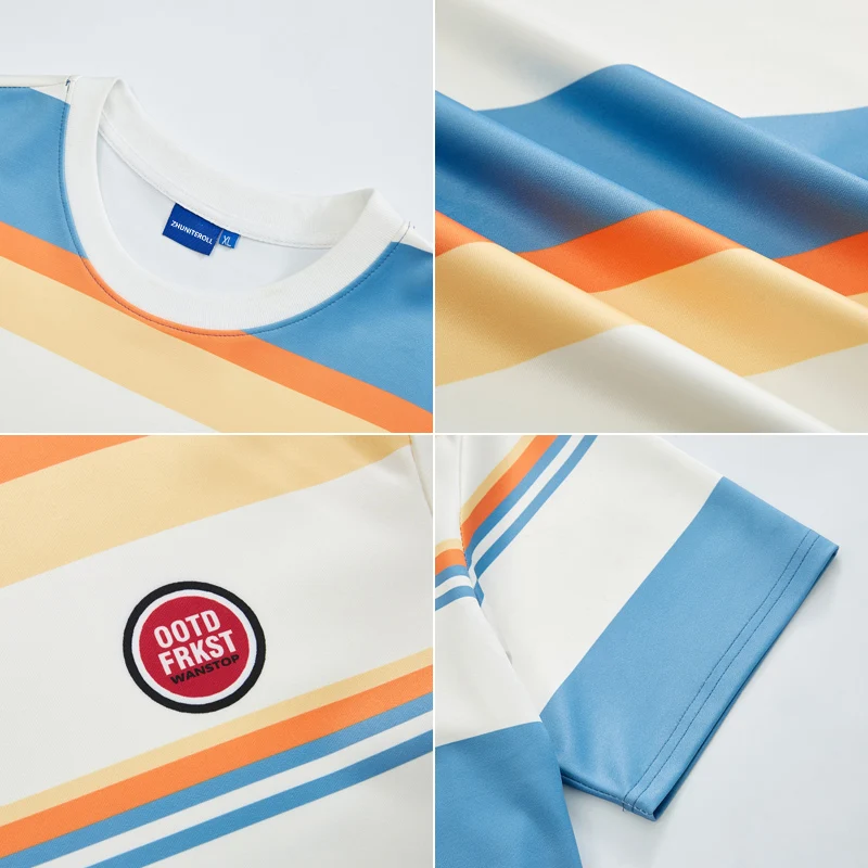 

Harajuku 2021 T-shirt Men Blue Striped Print Fashion Hip Hop Streetwear Summer White Tops Men Kawaii Oversize Couple Clothing