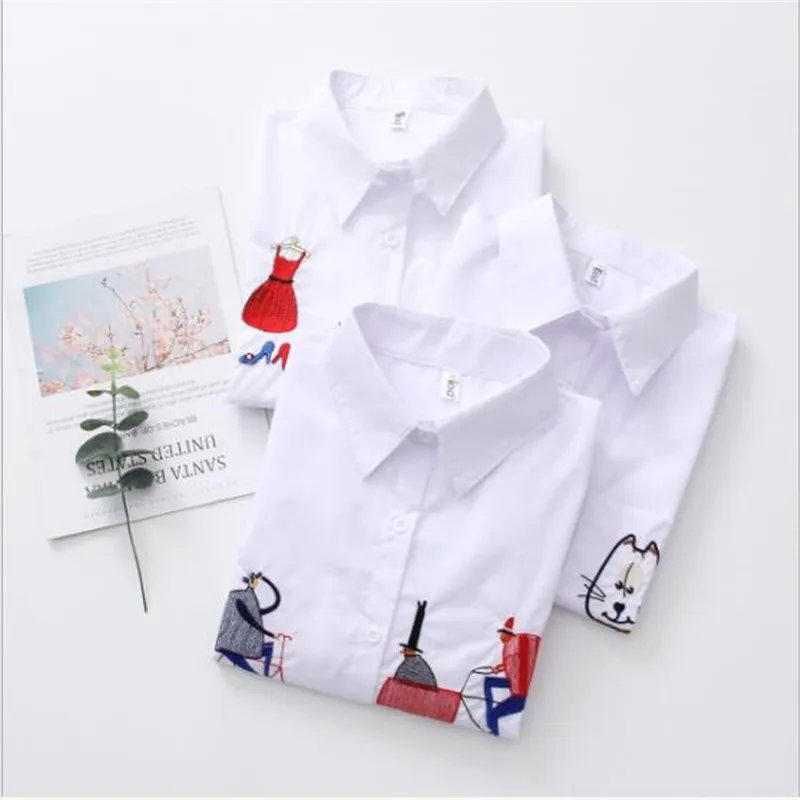 Dioufond Весенняя белая рубашка повседневная одежда на пуговицах отложной воротник