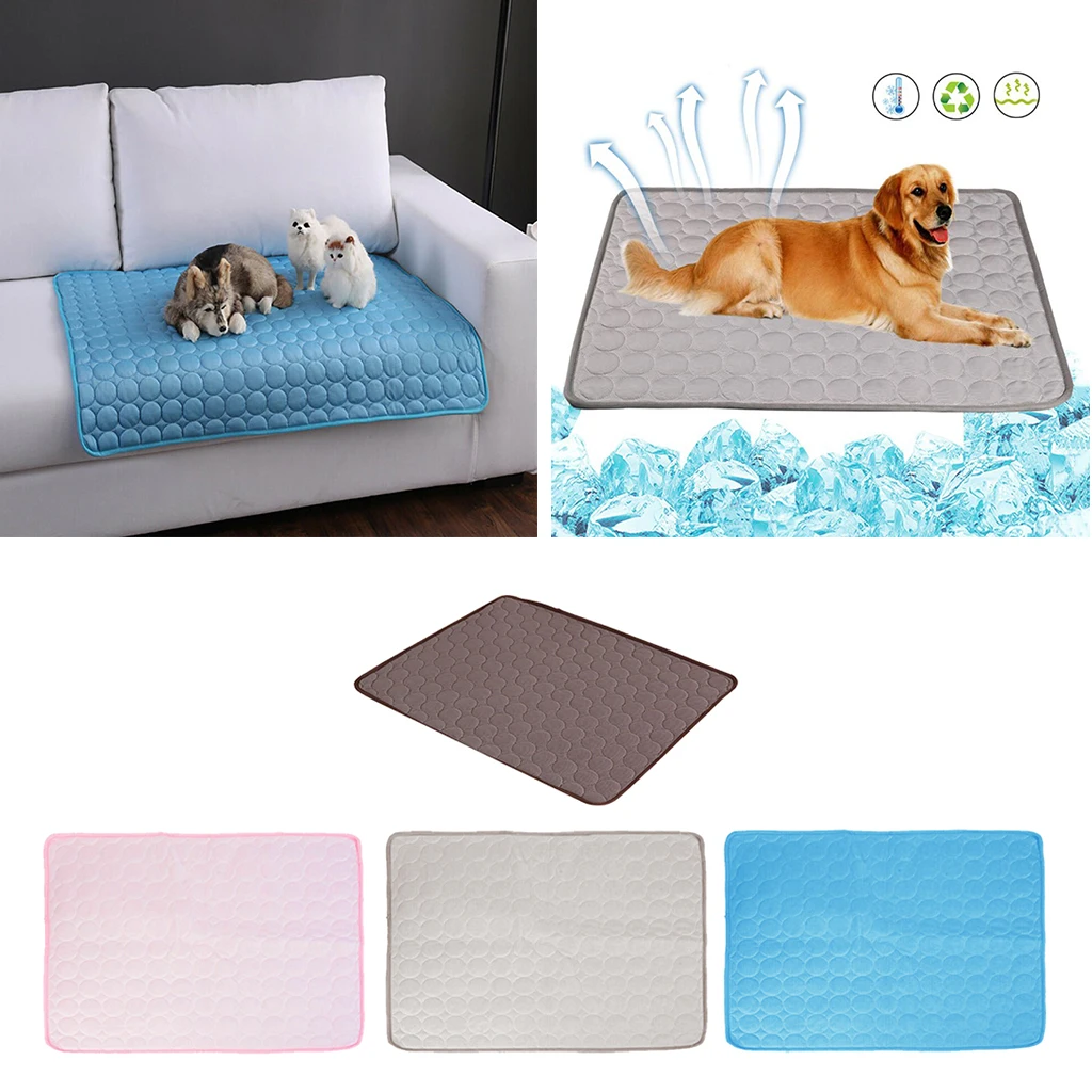 

Pet Dog Cooling Mat Breathable Ice Silk Pad Foldable Portable Grey 70x55cm