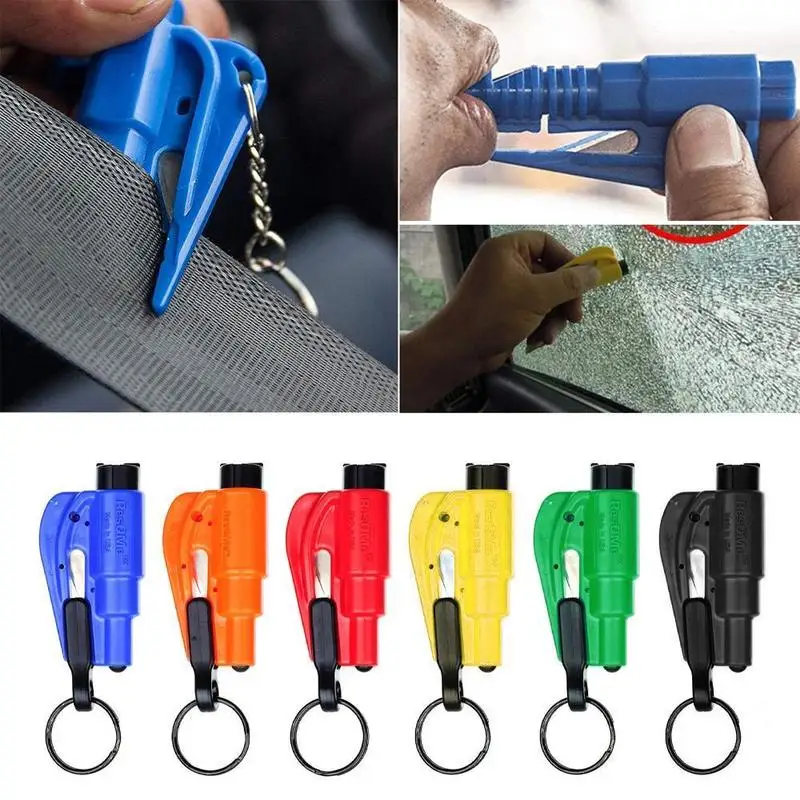 

3 in 1 Car Life Keychain Car Safety Hammer Spring Type Escape Hammer Window Breaker Punch Seat Belt Cutter Auto Accessories