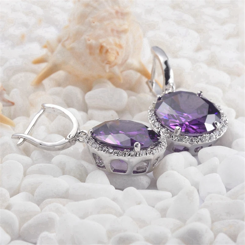 Серьги SHUNXUNZE для женщин, аксессуары, роскошный розовый фиолетовый светло-голубой Радужный кубический цирконий, посеребренный R146 R486 R737 R749