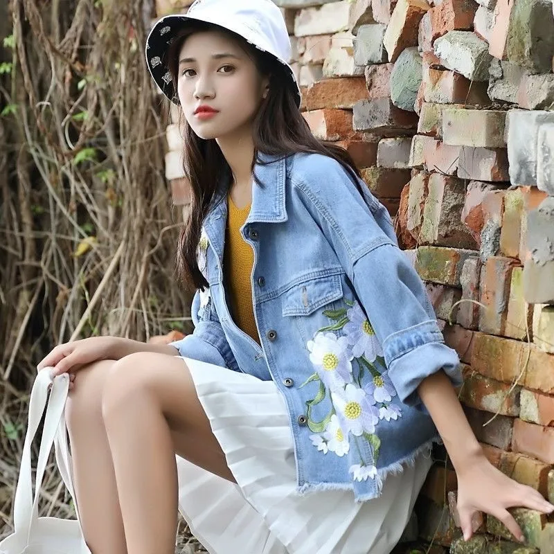 Светильник синий желтый Цветочный джинсовая куртка для женщин повседневная