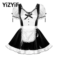 sexy french maid costume womens wet look pvc leather gothic lolita dress anime cosplay maid uniform plus size