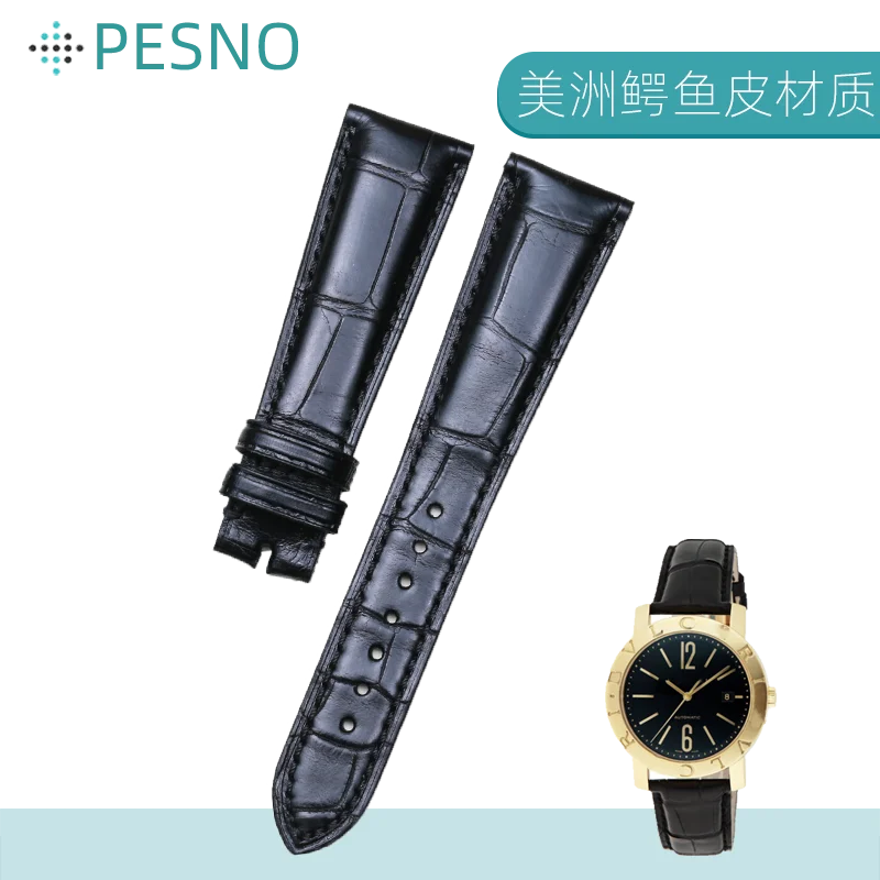 

Кожаный ремешок для часов PESNO из бамбуковой кожи аллигатора, черные ремешки для телефона, мужские ремешки, совместимые с фотографиями BB42