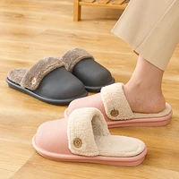 hot women home slippers winter warm shoes plush cotton non slip waterproof thick sole soft indoor couples shoes chaussure femme
