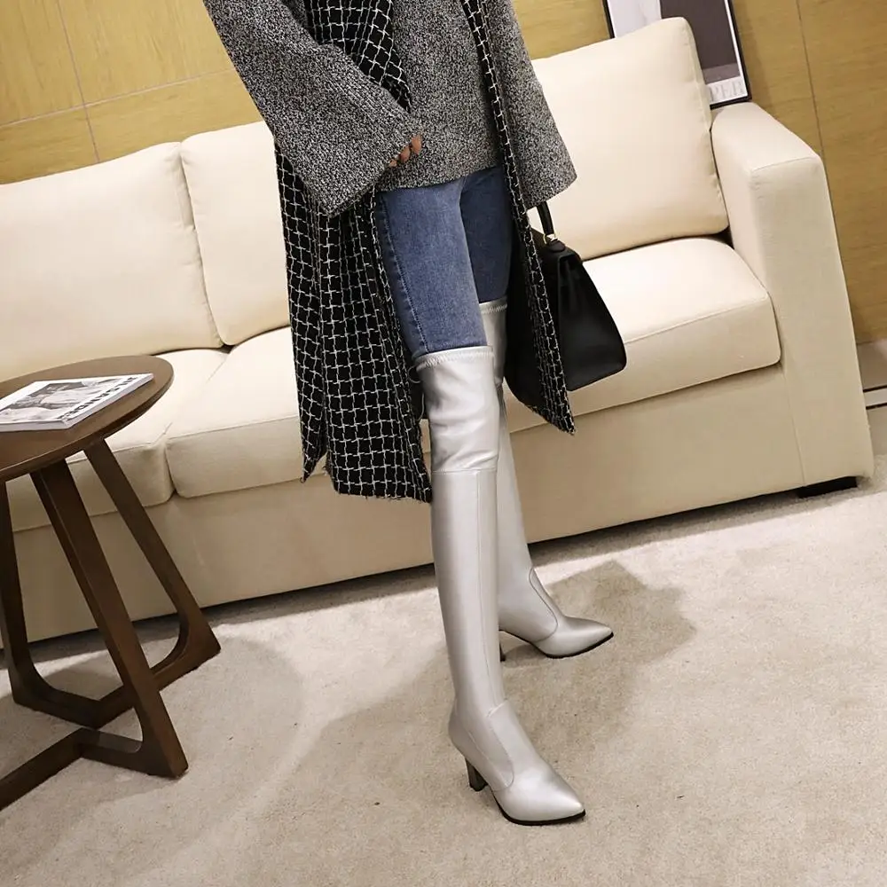 Красивые высокие сапоги до бедра женские мягкие эластичные облегающие длинные