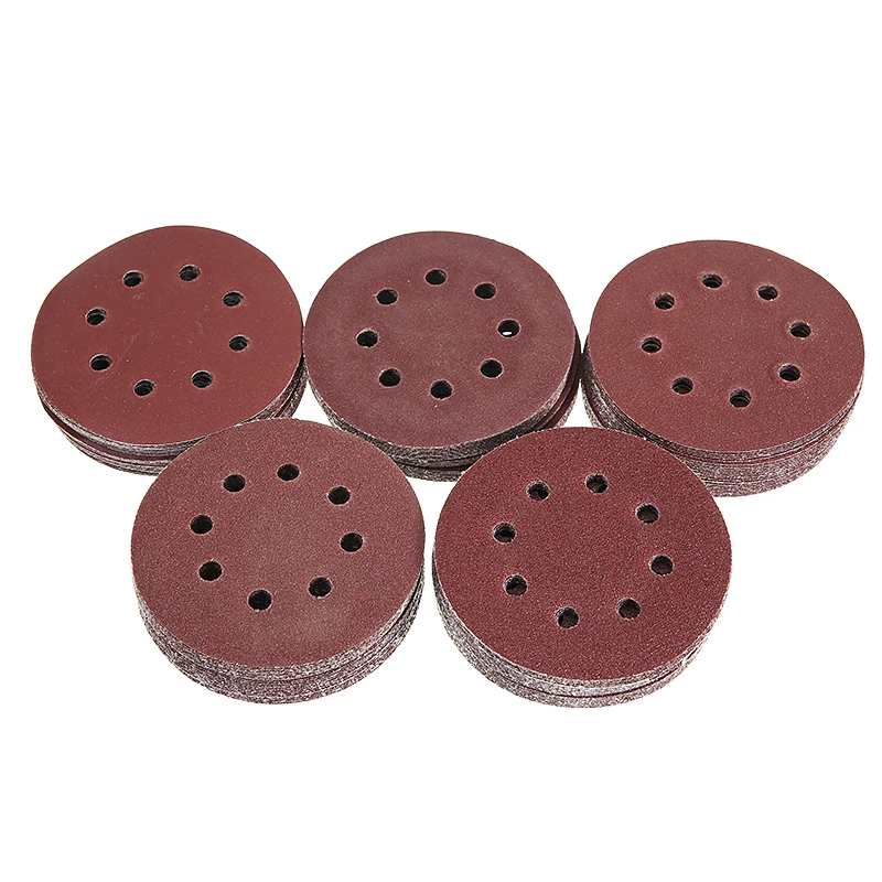 125Pcs125mm шлифовальные диски бумаги 60 80 100 120 240 зернистости подушечки крюк и петля