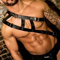 men black leather harness belts adjustable chest body bondage sexy costume muscle straps male lingerie bdsm gay caged fetish