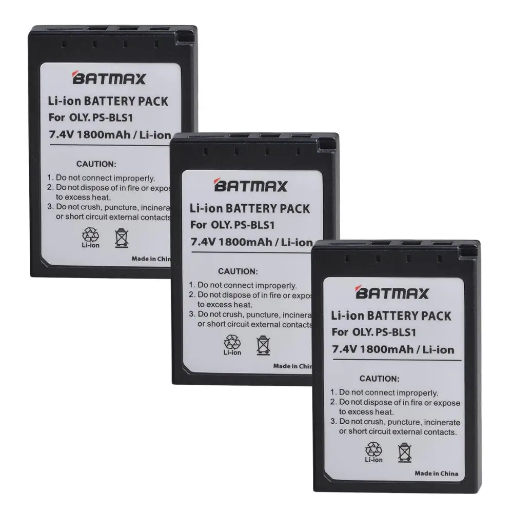 Batmax 3Pcs PS-BLS1 PS BLS1 PSBLS1 Li-ion Battery for Olympus PEN E-PL1 E-PM1 EP3 EPL3 Evolt E-420 E-620 E-450 E-400 E-410