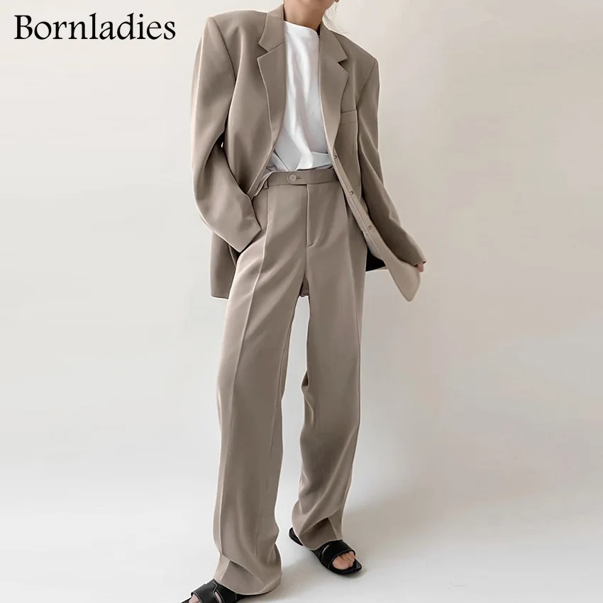 

Bornladies Autumn Black Office Ladies Trousers Women High Waist Pants Pockets Female Pleated Wide Leg Pants Solid 2022