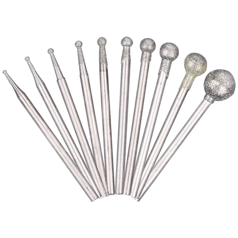 18mm 10 Sizes 2.35 3mm Shank Round Ball Diamond Burrs Bits Dremel