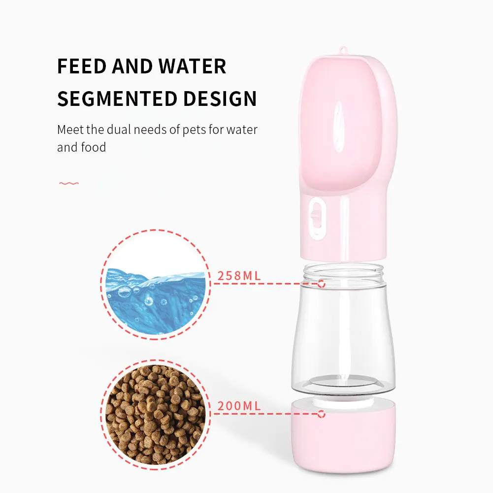 

Travel Pets Cats Drinking Water Feeder Dual Use Cup Portable Leakage Proof Bottles Feed Water Segmented Design Supplies