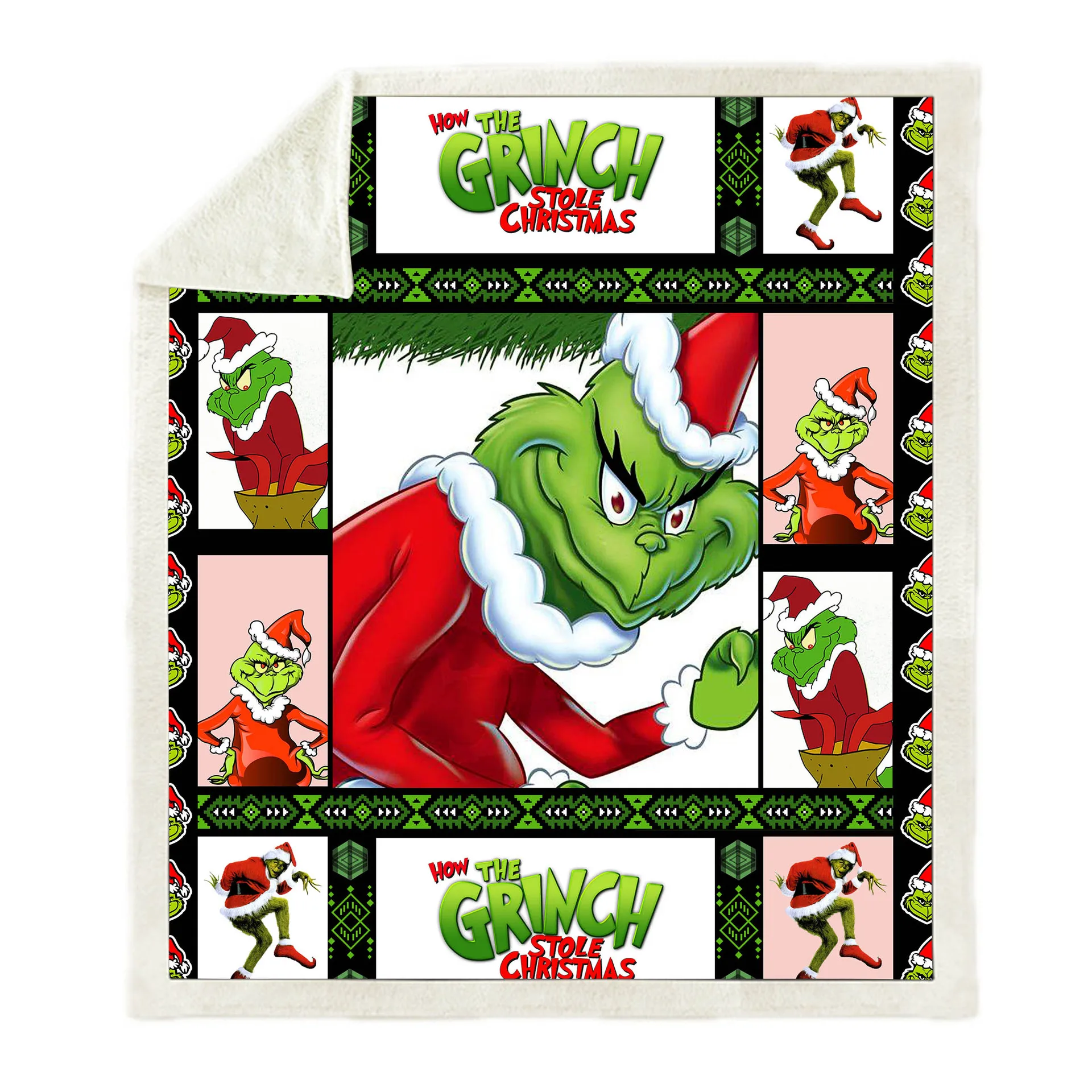 Квадратное одеяло с 3D рисунком Grinch из флиса в клетку мультяшными персонажами 2019