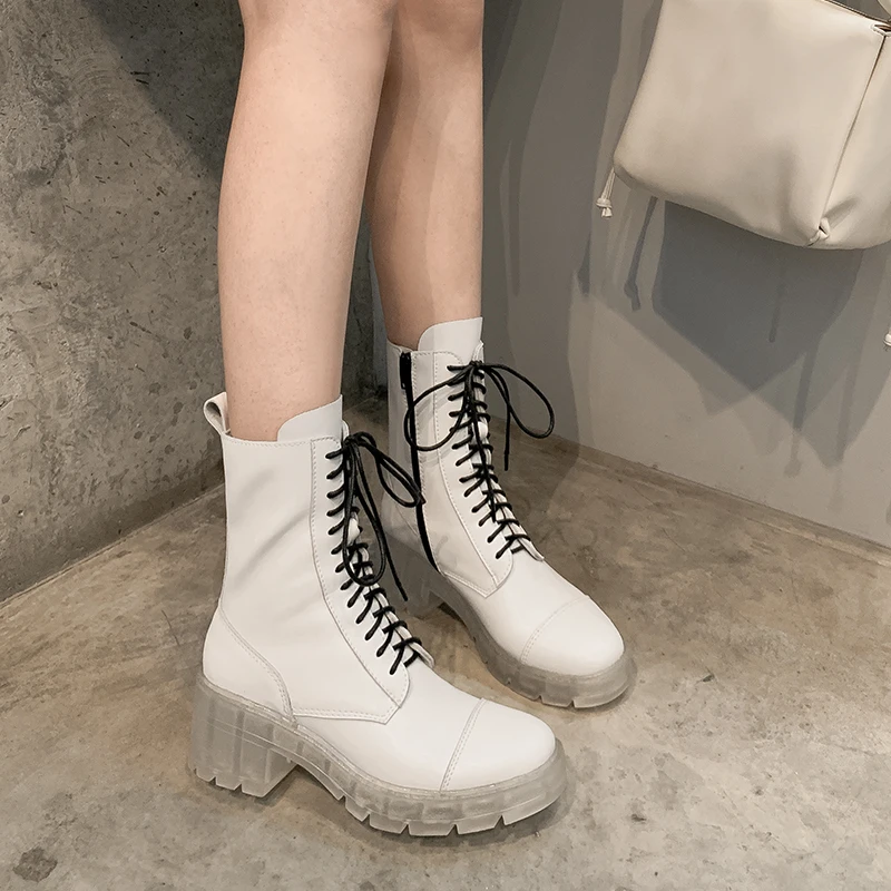 

Thick high heels Genuine Leather Women Ankle Boots Punk Motorcycle Boots Party Shoes Woman Buckle Female Short Boots