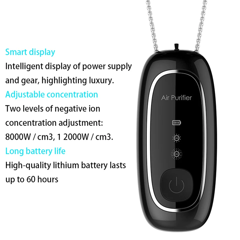 

2PCS Personal Wearable Air Purifier Necklace Mini Portable Air Freshener Ionizer Negative Ion Generator Low Noise
