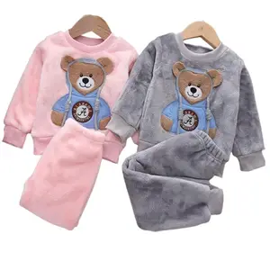 Baby Boy Girl Clothes Pajamas Set Thick Flannel Fleece Toddler Child Warm Catoon Bear Sleepwear Kids