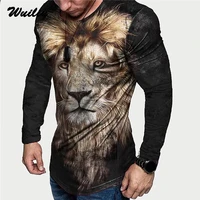 mens lions t shirt 3d print long sleeve animal lion graphic top tees high street pattern tops menwomen hip hop tee
