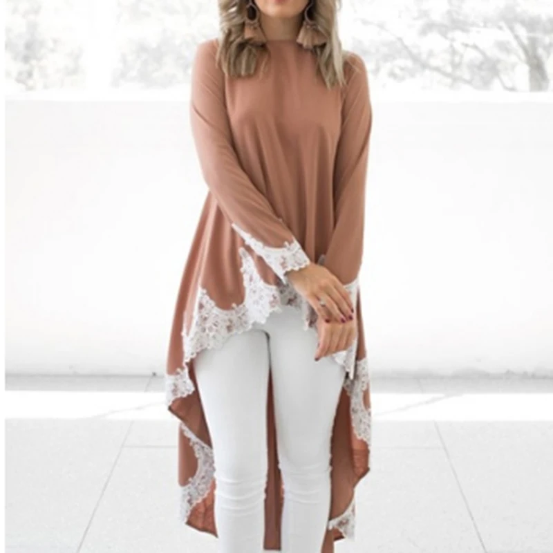 

Spring Autumn 2021 Irregular Lace Stitching Dress Long Sleeve Fashion Sweet Lace Swing O-Neck Women Dress Swallowtail Dresses