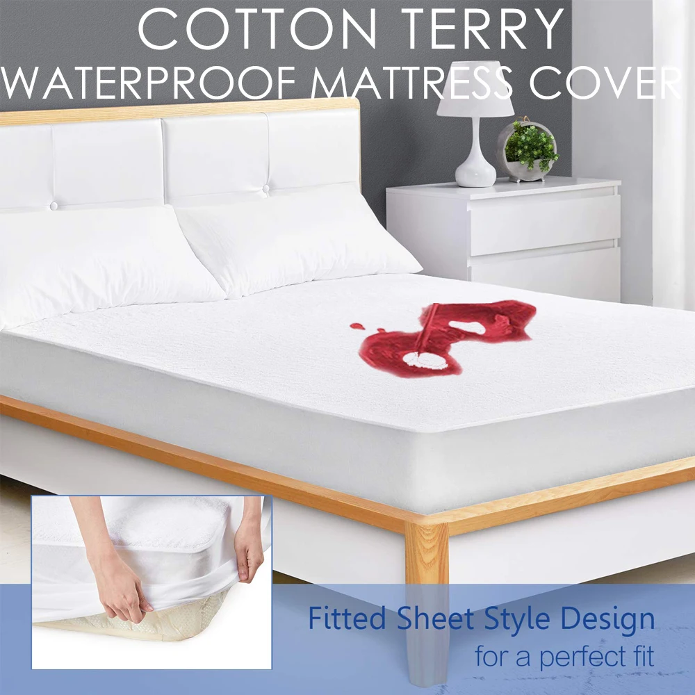 

Cotton Terry Premium Mattress Cover Waterproof Bed Protector Hypoallergenic Dust Mites Bed Cover All Size Available