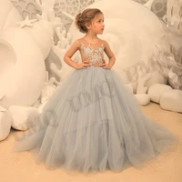silver tulle flower girl dresses birthday appliques wedding party dresses costumes first comunion photograpty drop shipping