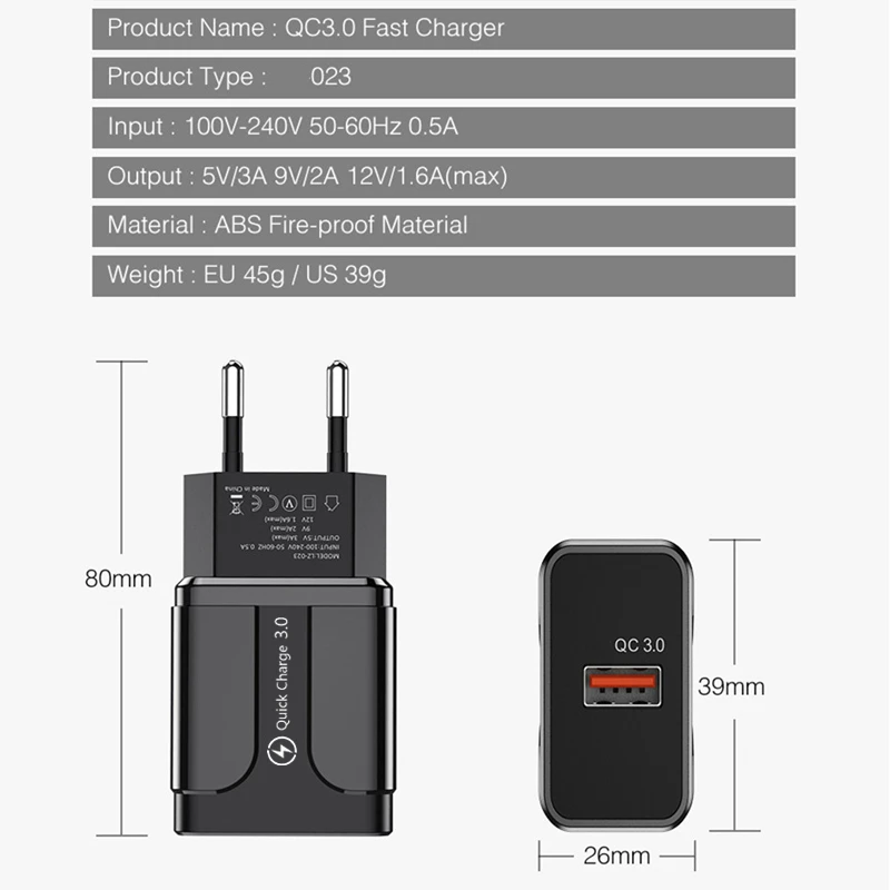 Зарядное устройство USB с разъемом EU/US для iPhone 7, 8, 11, QC3.0, быстрая зарядка, адаптер для huawei mate 30, зарядное устройство для мобильных телефонов, быстрая зарядка 3,0