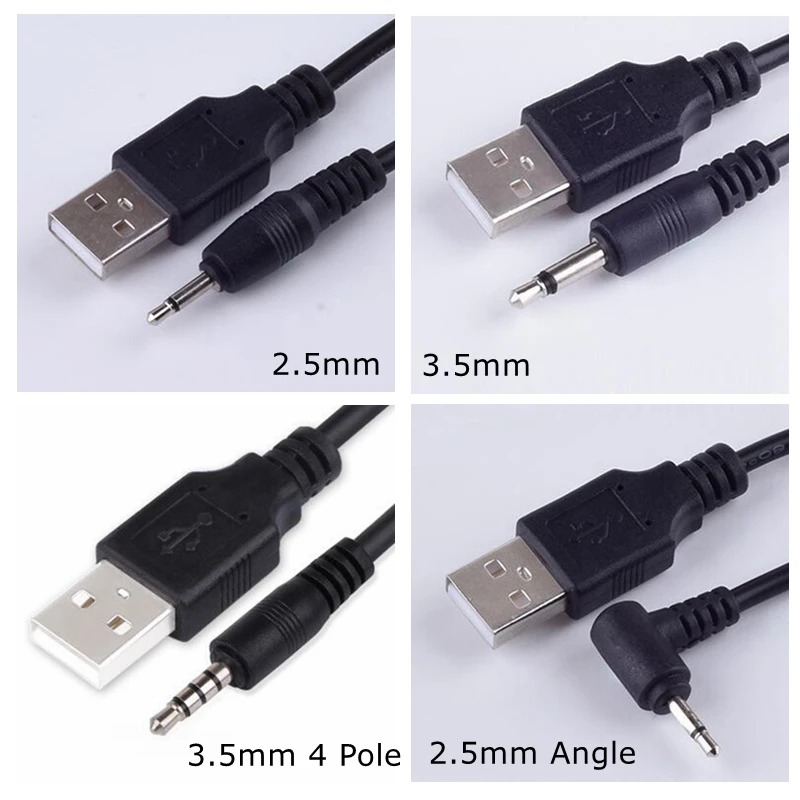 

Black 1m USB Jack Aux 2.5mm 3.5mm Mono Audio 4 Pole cable USB2.5 2.5 mm USB jack USB 2.0 to DC2.5mm 2A charging power cable 3FT