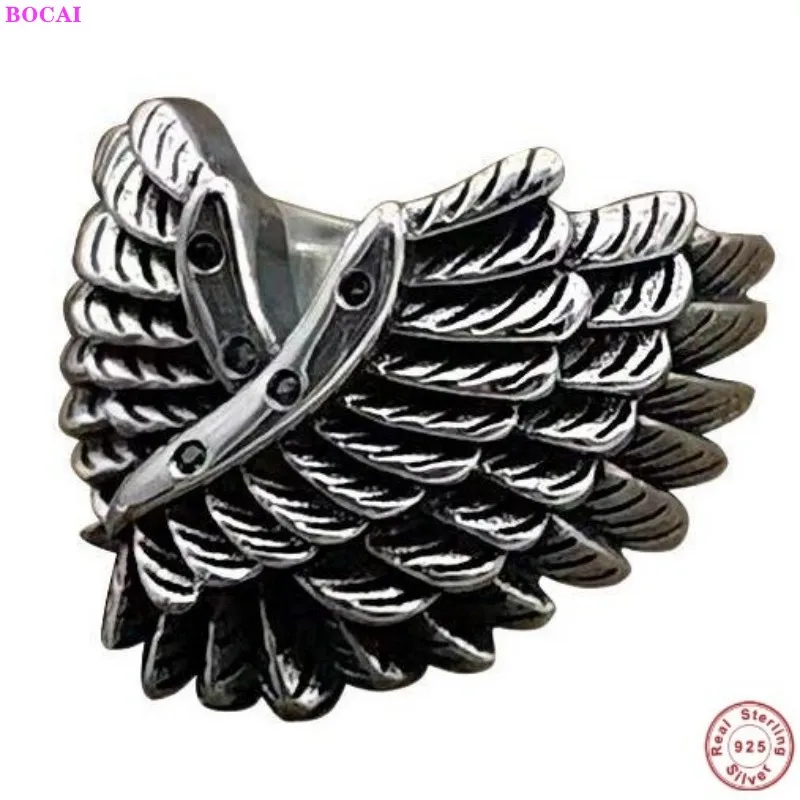 

BOCAI Thai Silver Rings For Men And Women Personality Eagle Wings Opening S925 Sterling Silver Ring 2021 New Fashion Jewelry