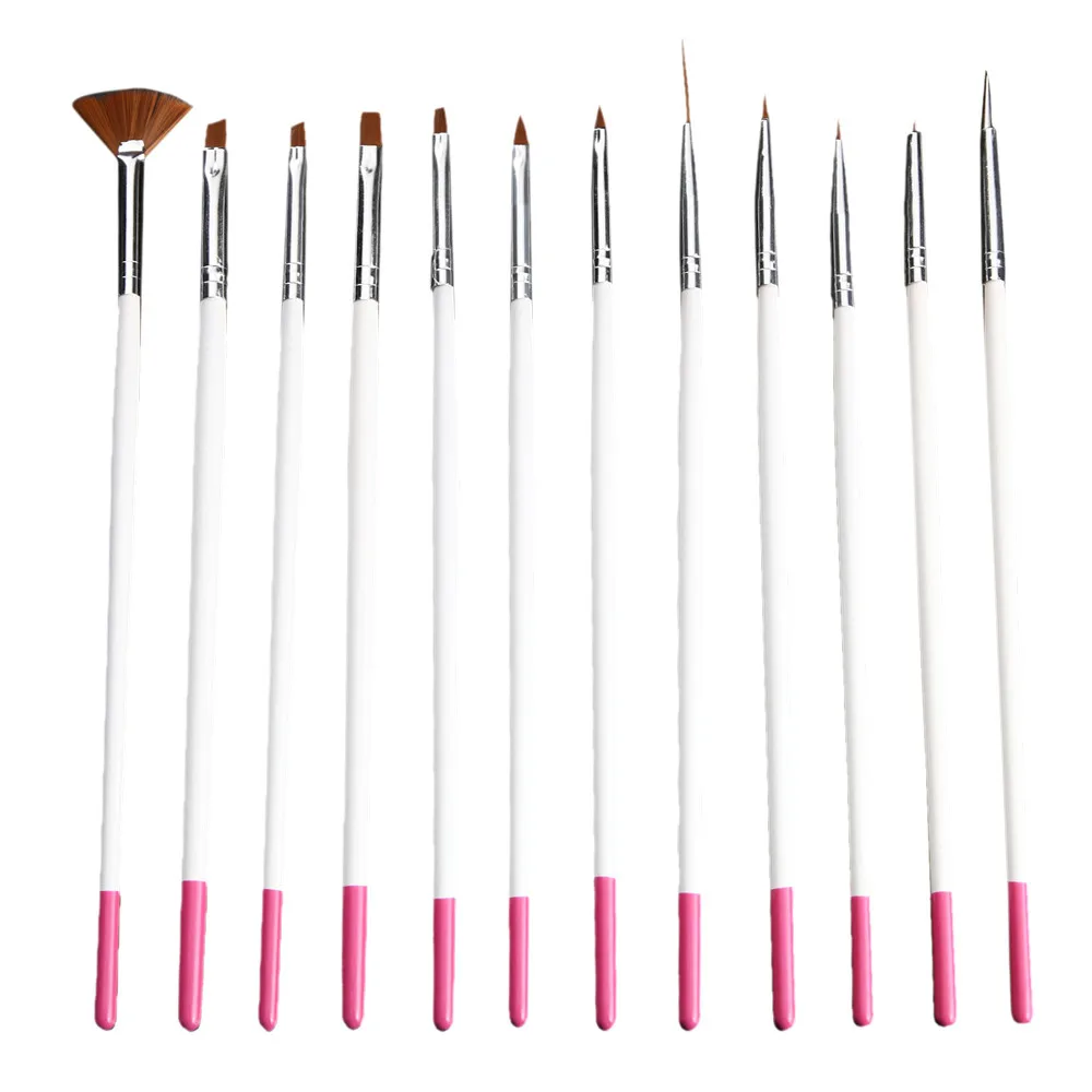 

12Pcs Nail Art Brush Design Tip Painting Drawing Carving Dotting Pen Builder Liner Acrylic Gel UV Polish Tool Manicure