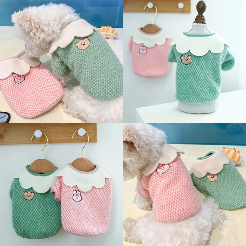 

Pullover Dog Sweater Pet Knitwear with Flower Collar Cute Puppy Cats Sweatshirt Warm Dog Winter Coat Outfit Costume Apparel