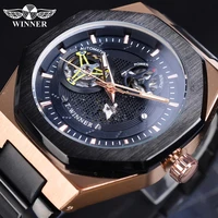 winner classic design black golden mens watches business stainless steel waterproof automatic watch top brand luxury clock