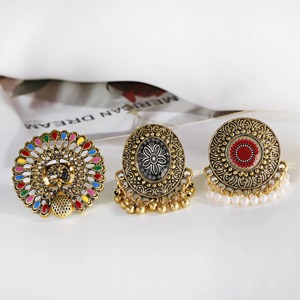 Большие круглые золотые жемчужные кольца в стиле бохо для женщин индийский