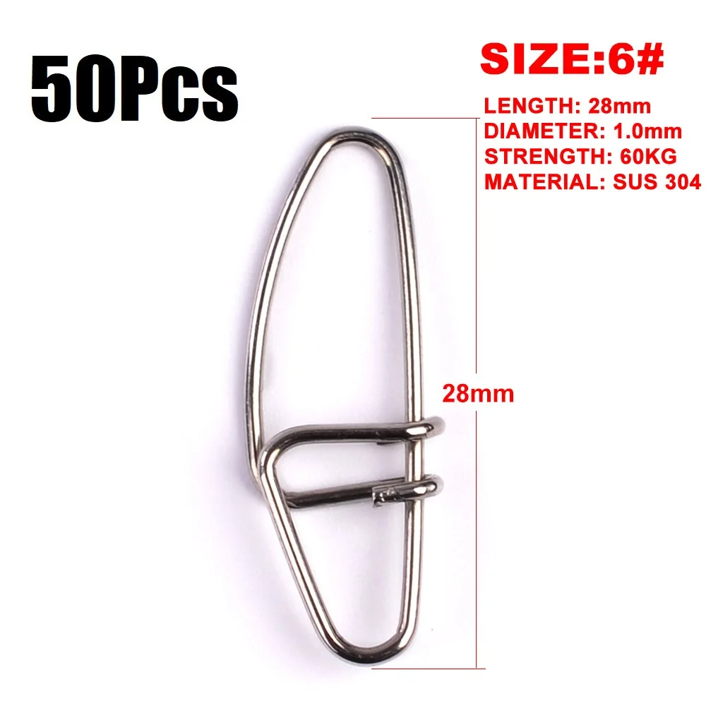 6 - 50pcs 50 шт./пакет Нержавеющая сталь разъем Быстрый защелка Замковая вертлюгом с застежкой безопасности защелки рыболовные приманки инструменты Крюк PESCA grip Swivel металла - Цвет: 6 - 50pcs