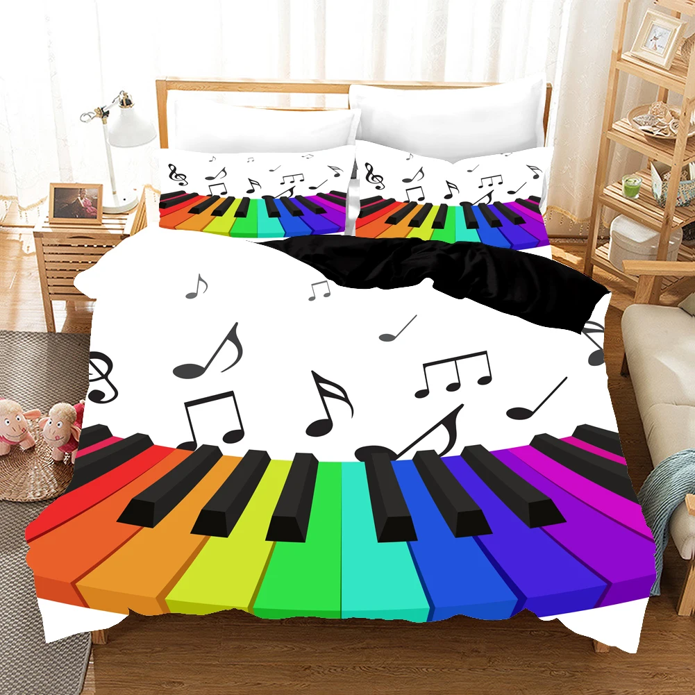 

3D Bedding Set Musical Notation Instrument Duvet Covers White Colorful Bed Linens Luxury Home Textile Simple Bed Comforters