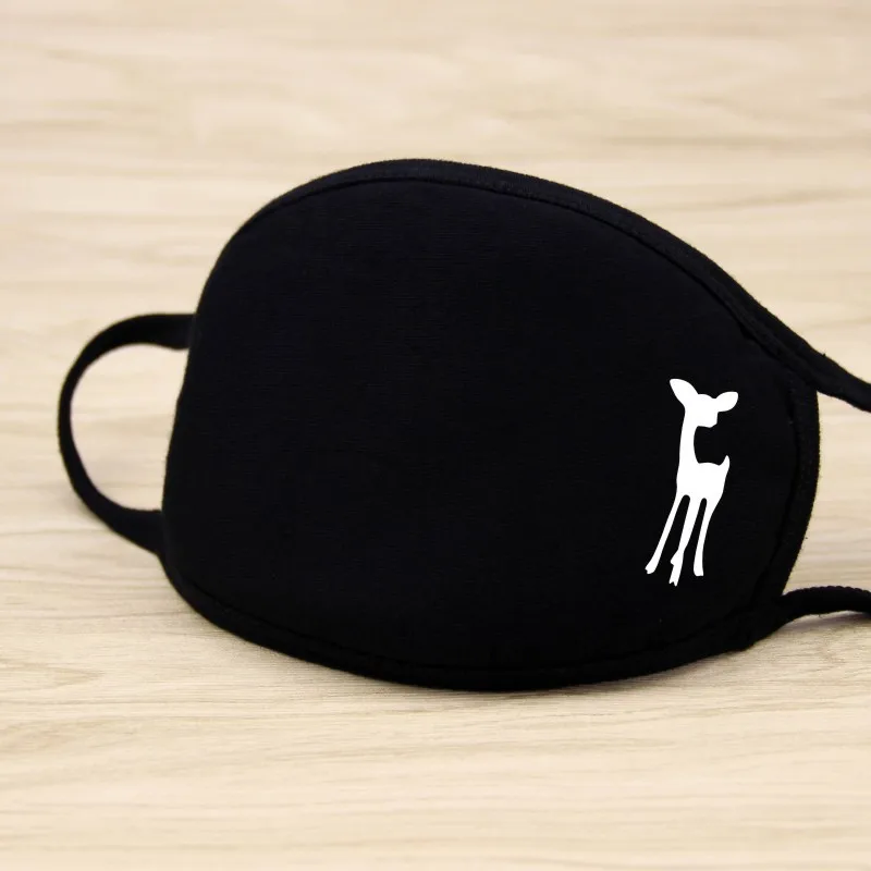 Black Cute Cartoon Giraffe Mask Printed Dustproof Cycling Muffle Unisex Winter Thicken Cotton Half Face Mouth 20*12.5CM | Красота и