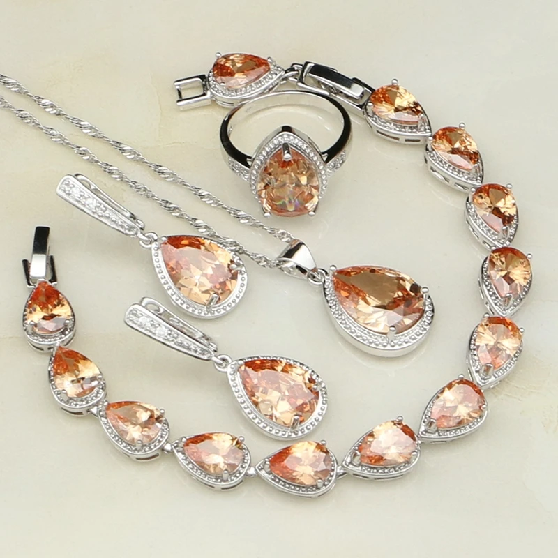 Женский комплект из колье и серёг серебра 925 пробы с фианитом|jewelry sets for women|costume