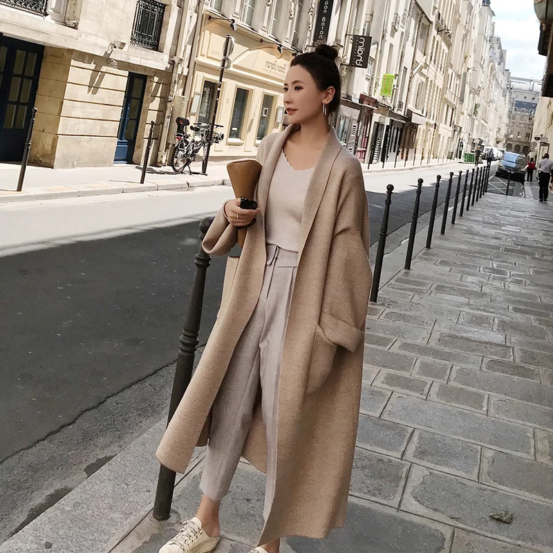 

2020 Winter Elegant Shawl Coats Loose knit Cardigan Woolen Sweater Oversized Extra Soft Cardigan Knitting Coat for Women