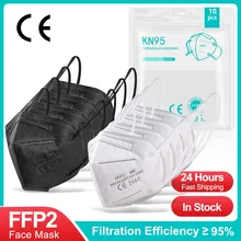 Mascarillas FFP2 reutilizables de 5 capas, máscara facial FFP2, Color negro, blanco, certificado CE, negra
