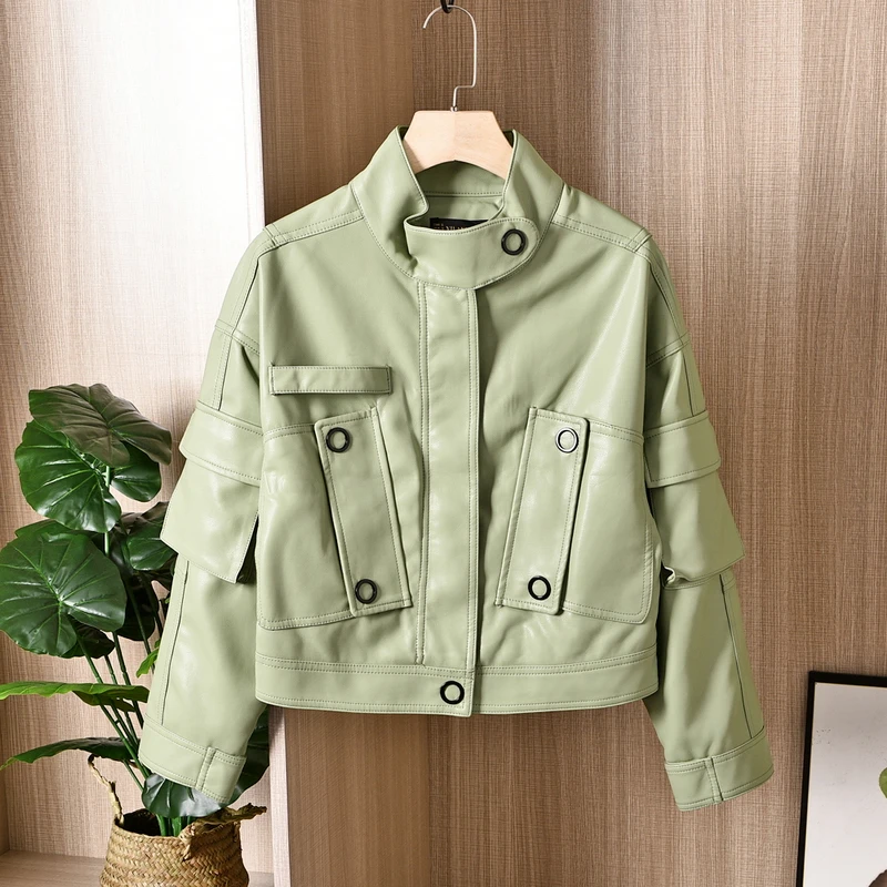 

Smlinan 2021 Spring Faux Pu Leather Jacket Women's Moto Biker Zipper Jackets Coat Female Autumn Motorcycles Bomber Outerwear