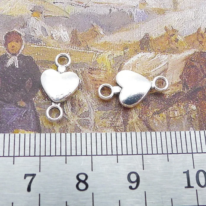 

40pcs Trend Pendants For Jewelry Antique Silver Color Peach Heart Connection Charms 15x9mm