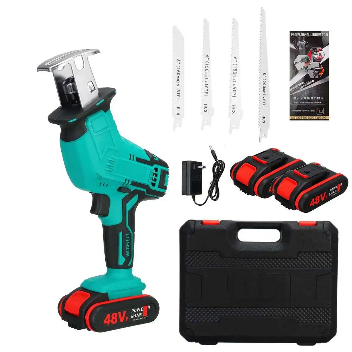 

48V Electric Saw Cordless Lithium Battery Reciprocating Saw Wood/Metal Cutting Saw Saber Saw Portable Rechargeable Power Tool