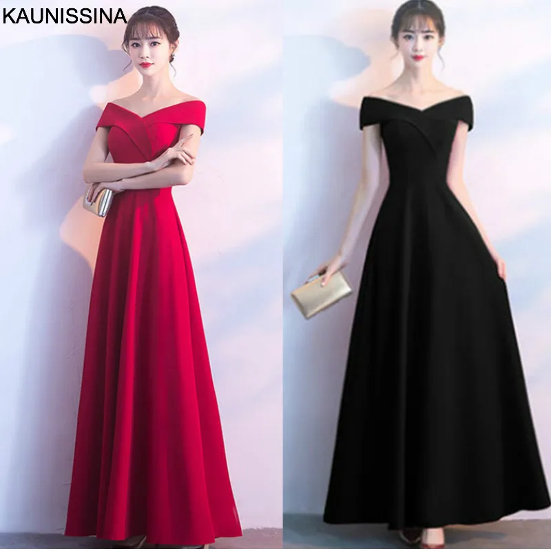 Длинное коктейльное платье в Корейском стиле с открытыми плечами и молнией сзади|Коктейльные платья| |
