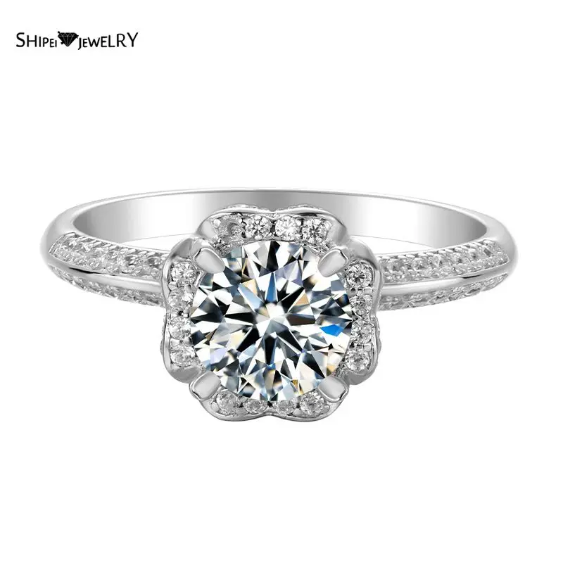

Shipei 925 Sterling Silver Round 1CT Real Created Moissanite Diamonds Gemstone Wedding Engagement Romantic Rings Fine Jewelry