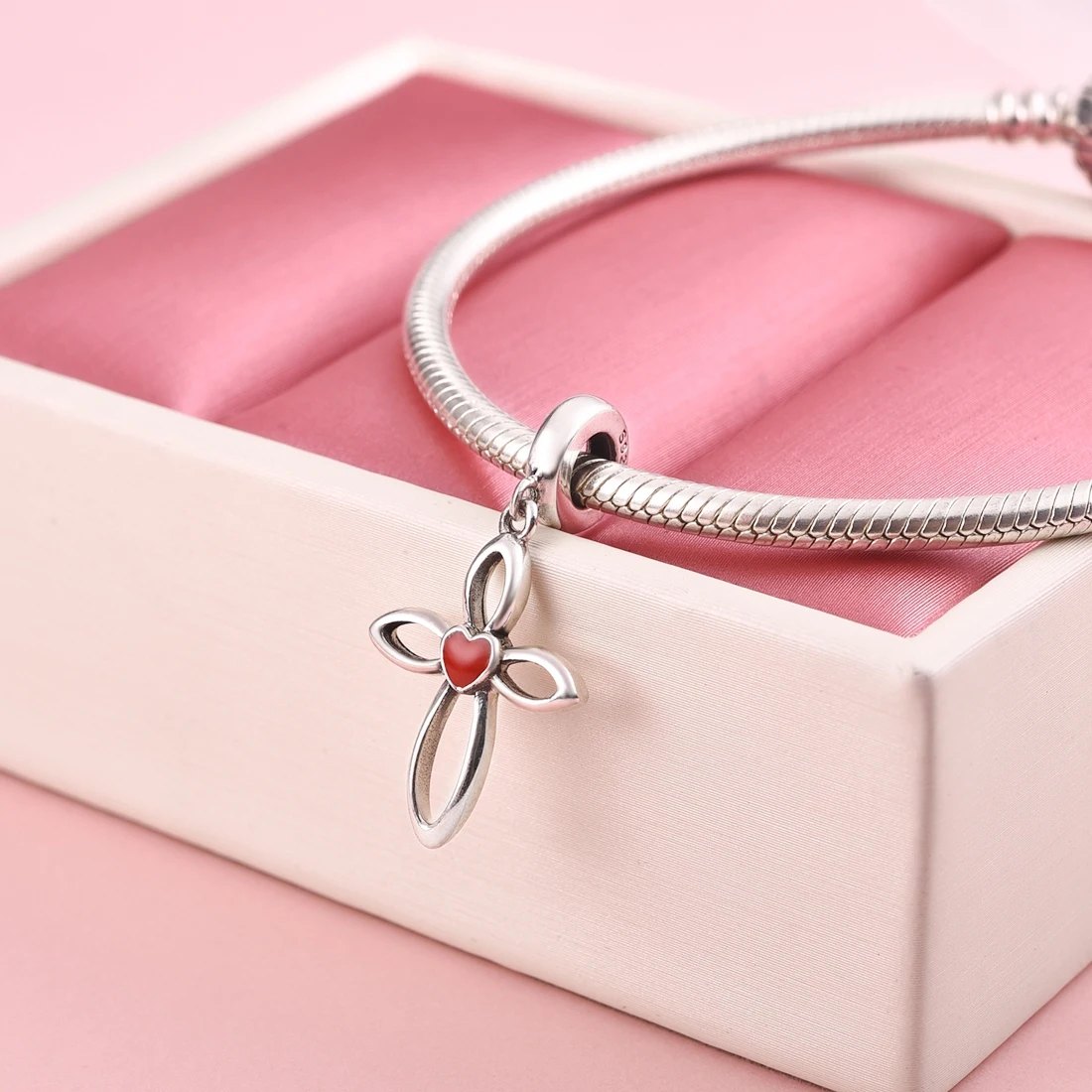 DALARAN Silver Cross Red Heart Pendants Charms Fit Bracelets Bangles DIY Jewelry 925 Women 2019 Hot Sale |