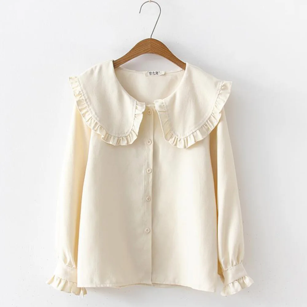

Women Blouses Peter Pan Collar Shirts Spring Summer Sweet Kawaii Preppy Style Students Fashion Chic Womens Tops Lolita Clothes