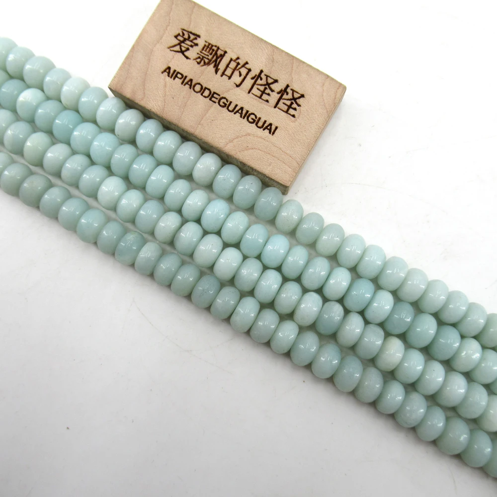 

APDGG Natural Blue Amazonite Smooth Rondelle 5x8mm Beads Loose Beads 15.5" Strand Jewelry Making DIY