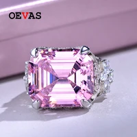 oevas 100 925 sterling silver 1416mm pink high carbon diamond rings for women sparkling wedding party fine jewelry wholesale