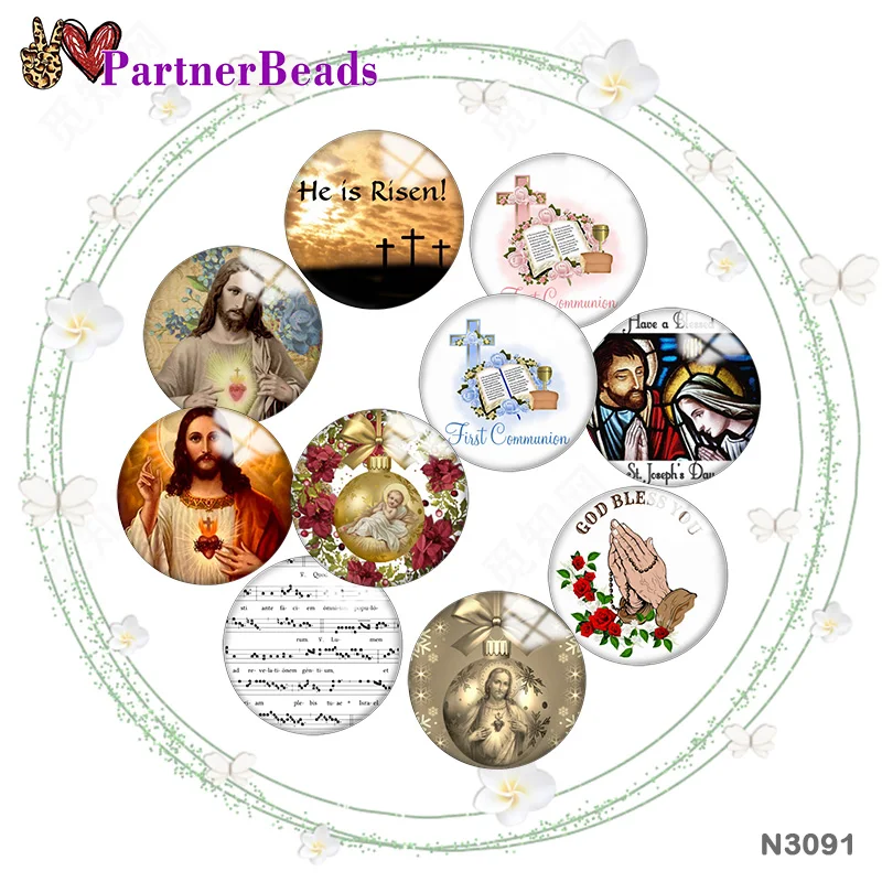 

Faith Jesus 12mm//18mm/20mm/25mm Round photo glass cabochon demo flat back Making findings PartnerBeads N3091