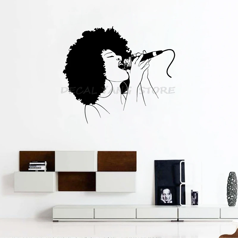 Афро девушка пение виниловые наклейки на стену девушки дизайн комнаты шаблон