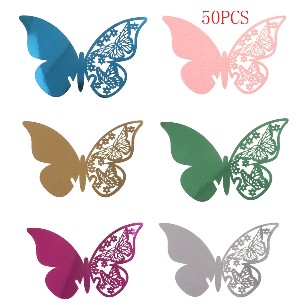 

50pcs/lot Butterfly Wine Glass Placecard Laser Cut Paper Name Card for Cups Wedding Party Decorations